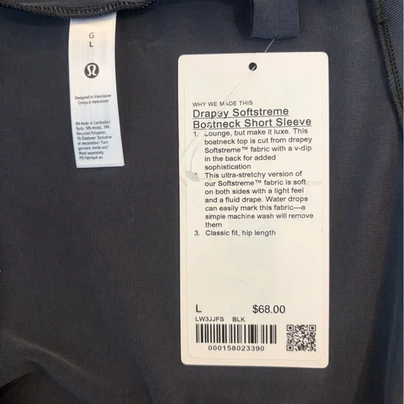 lululemon Black Drapey Softstreme Boatneck Short Sleeve Top NWT! - Picture 13 of 13